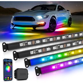 MICTUNING N3 Car Underglow Light Strip Kit, Chasing Dream RGB+IC LED, Exterior Lighting Accessories Underbody Multicolor Neon Accent Light Bar, App Control, IP68 Waterproof, 4PCS 2 Years Warranty