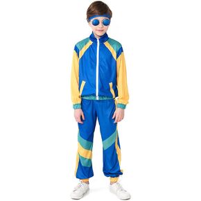 BAKUGOU 80s Tracksuit Kids Retro 80s 90s Windbreaker Suit Set Boy ColorBlock 80s Hip Hop Shell Suit Dance Outfit for Kids