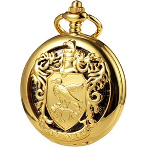 TREEWETO Men's Retro Double Open Skeleton Mechanical Roman Numerals Shield Pocket Watch with Chain for Men Women