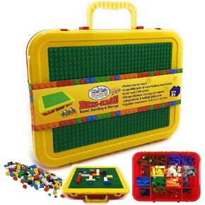 Matty's Toy Stop Brik-Kase 2-GO 13" Travel, Building, Storage & Organizer Container Case with Building Plate Lid (Holds Approx 1,500pcs) - Compatible with All Major Brands (Red, Green & Yellow)