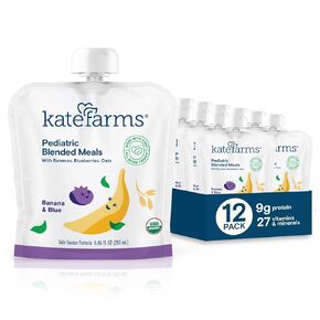 KATE FARMS Organic Pediatric Blended Meal, Mango and Strawberry, 8g protein, organic whole foods, oral or tube feed nutrition, Gluten Free, Non-GMO, 8.45 oz (12 Pack)