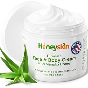 Hydrating Face Moisturizer & Body Cream with Manuka Honey Cream - Organic Face Moisturizer & Body Lotion for Extremely Dry Skin - for Dry & Itchy Skin, Rosacea & Eczema Prone Skin (Original, 2oz)