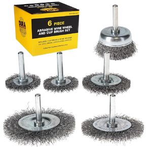 Dura-Gold 6-Piece Abrasive Wire Wheel and Cup Brush Set, 1/4" Drill Shank, Carbon Steel Bristles - 1 Cup & 5 Wheel Brushes - Surface Prep Grinding, Stripping Metal, Clean Remove Rust Corrosion, Paint