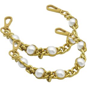 Bytiyar 12" Purse Chain Short Strap Extender Replacement Bag Attachment and Accessories,Brass Gold Twist Chain with White Beads (2Pcs)