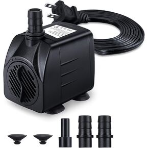 CWKJ Fountain Pump, 160GPH(10W 600L/H) Submersible Water Pump, Durable Outdoor Fountain Water Pump with 7.2ft（2.2m）Power Cord, 3 Nozzles for Aquarium, Pond, Fish Tank, Water Fountain Pump