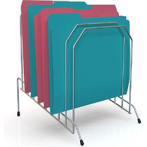 1InTheOffice Metal Incline Desktop File Sorter, 8 Compartments, (Chrome)
