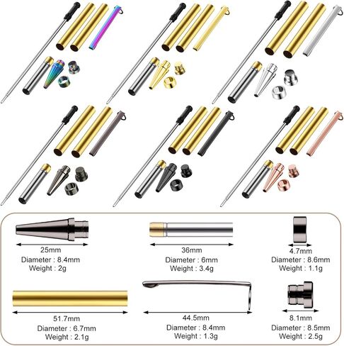 Colarr 60 Pcs Pen Kits for Woodturning 7mm Slimline Pen Bulk Twist Pen Kit with Refill Starter Package Woodturning Project for Making Copper Pen DIY Crafts Gifts (6 Colors) in Saudi Arabia