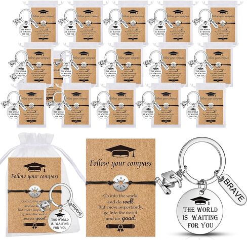 Junkin 20 Pack Graduation Bracelet Gift for Her Him Graduation Keychain Class of 2024 Student Compass Bracelet College School(Going Places, Going Places) in Saudi Arabia