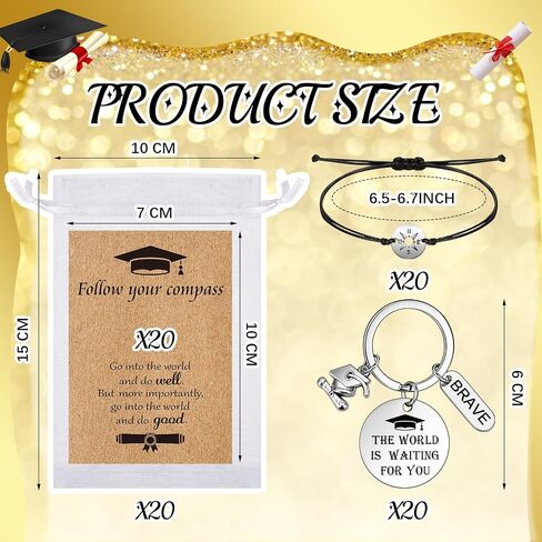 Junkin 20 Pack Graduation Bracelet Gift for Her Him Graduation Keychain Class of 2024 Student Compass Bracelet College School(Going Places, Going Places) in Saudi Arabia