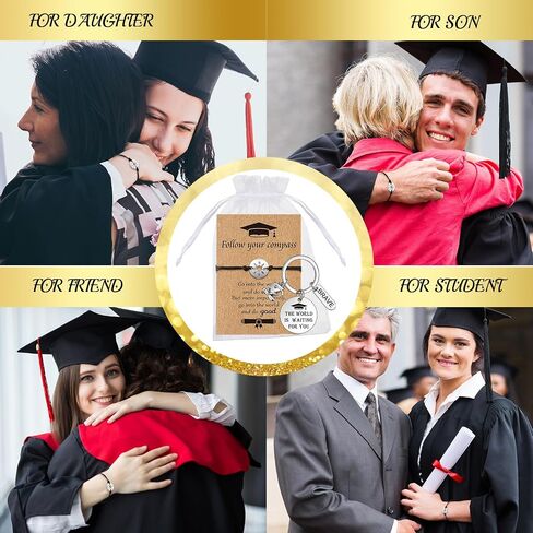 Junkin 20 Pack Graduation Bracelet Gift for Her Him Graduation Keychain Class of 2024 Student Compass Bracelet College School(Going Places, Going Places) in Saudi Arabia
