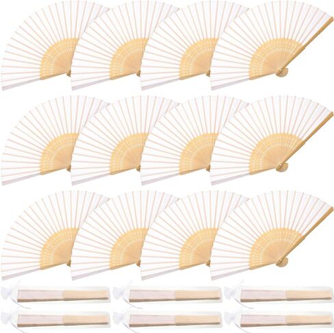 Chunful 60 Pieces Silk Folding Hand Fans with Fabric Sleeve, Bamboo Folded Handheld Fans for Wedding Guests Bridal Shower Dancing Party Favor Decoration in Saudi Arabia