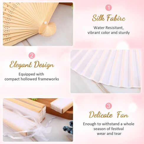Chunful 60 Pieces Silk Folding Hand Fans with Fabric Sleeve, Bamboo Folded Handheld Fans for Wedding Guests Bridal Shower Dancing Party Favor Decoration in Saudi Arabia
