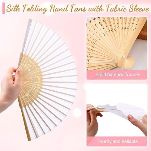 Chunful 60 Pieces Silk Folding Hand Fans with Fabric Sleeve, Bamboo Folded Handheld Fans for Wedding Guests Bridal Shower Dancing Party Favor Decoration in Saudi Arabia