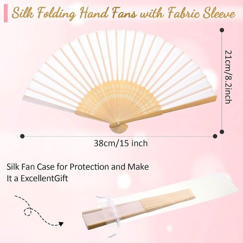 Chunful 60 Pieces Silk Folding Hand Fans with Fabric Sleeve, Bamboo Folded Handheld Fans for Wedding Guests Bridal Shower Dancing Party Favor Decoration in Saudi Arabia