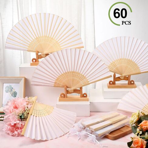 Chunful 60 Pieces Silk Folding Hand Fans with Fabric Sleeve, Bamboo Folded Handheld Fans for Wedding Guests Bridal Shower Dancing Party Favor Decoration in Saudi Arabia