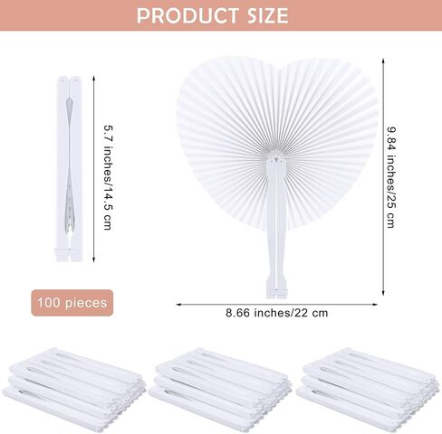 Aodaer 100 Pack Heart Shaped Folding Fans White Paper Fans Handheld Fans with Plastic Handles for Party, Wedding, Anniversary Decoration in Saudi Arabia