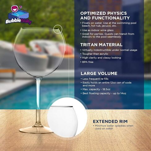 Floating Wine Glasses for Pool (18 Oz | Set of 2) That Float | Shatterproof Poolside Wine Glasses | Floating Cup | Beach Glass | Outdoor Tritan Plastic Wine Glasses with Stem in Saudi Arabia