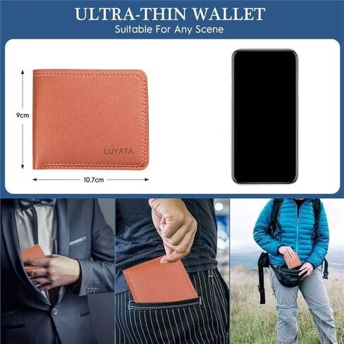 Luyata- Wallet Men, Pocket Wallets Brown Leather, Minimalist Personalized Slim Wallet for Men,Suit for Father's Day, Birthday, Graduation Gift Men's Accessories in Saudi Arabia