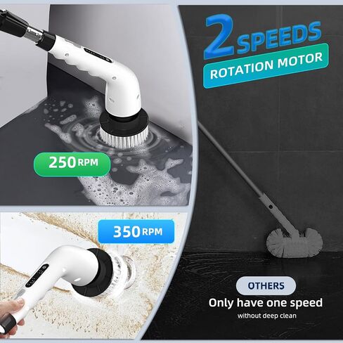 Electric Spin Scrubber, Shower Scrubber Cordless Cleaning Brush with 8 Replaceable Brush Heads and Squeegee，Adjustable Extension Handle 2 Speeds Electric Cleaning Brush for Bathroom, Tub, Tile，Kitchen in Saudi Arabia