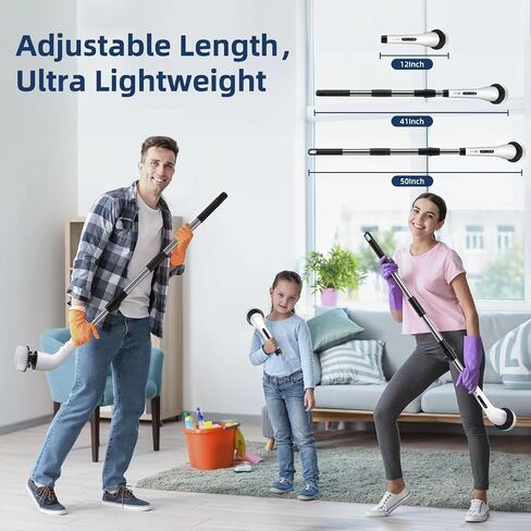 Electric Spin Scrubber, Shower Scrubber Cordless Cleaning Brush with 8 Replaceable Brush Heads and Squeegee，Adjustable Extension Handle 2 Speeds Electric Cleaning Brush for Bathroom, Tub, Tile，Kitchen in Saudi Arabia