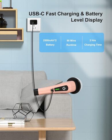 فرشاة تنظيف دوارة كهربائية من ليبين، فرشاة تنظيف لاسلكية مع 8 رؤوس فرشاة قابلة للاستبدال، حوض وبلاط الأرضيات 360 درجة سرعة مزدوجة مع مقبض قابل للتعديل والفصل لسيارة الحمام والمطبخ in Kuwait