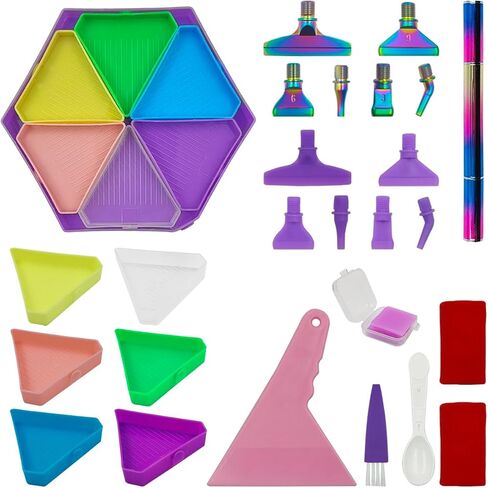 مجموعات صينية الرسم الفني الماسي 32 قطعة من SENHAI، أطراف من الفولاذ المقاوم للصدأ والبلاستيك، أقلام ألماسية، أدوات إكسسوارات الرسم الفنية الماسية، صينية تنظيم فرز الخرز لحرف الرسم اليدوية in Kuwait