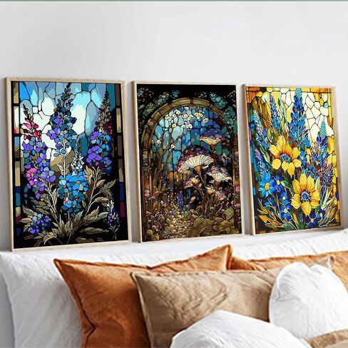 6 مجموعات من مجموعات الرسم الماسي على شكل زهور وأطقم فنية ماسية للبالغين، مجموعات فنية من جواهر الزهور كهدية لتزيين جدران المنزل (16 × 12 بوصة) in Kuwait