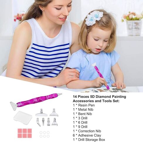 14PCS Diamond Painting Pen Accessories Tools Set, 5D Diamond Painting Art Tools Kits, Art Drill Pen and Metal Thread Multi Placer Tips Glue Clay Painting Drill Pens Accessories for DIY Craft (Blue) in Kuwait