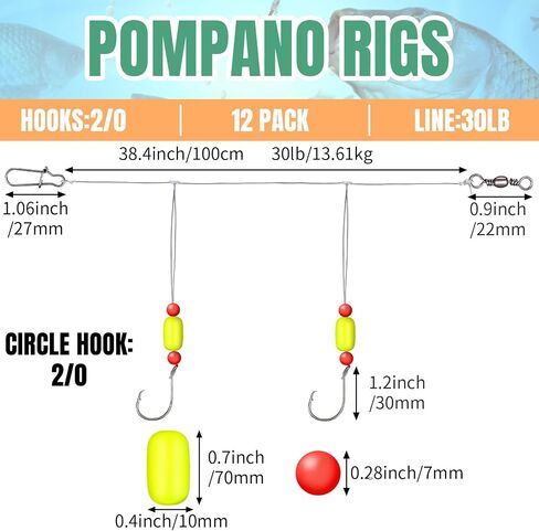 JellyArch 12 Pcs Pompano Rigs for Surf Fishing Offshore Surf Fishing Rigs Saltwater Gear Surf Fishing Tackle with 2/0 Circle Hooks Double Circle Swivels Duo Lock Snaps in Saudi Arabia