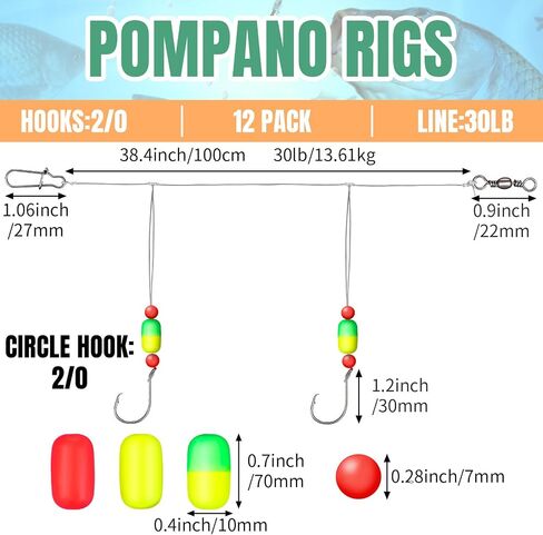 JellyArch 12 Pcs Pompano Rigs for Surf Fishing Offshore Surf Fishing Rigs Saltwater Gear Surf Fishing Tackle with 2/0 Circle Hooks Double Circle Swivels Duo Lock Snaps in Saudi Arabia