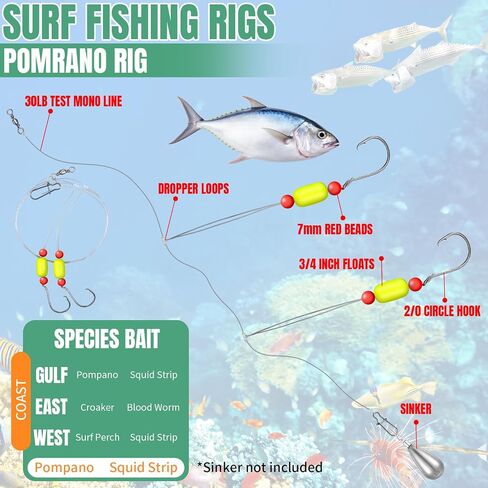 JellyArch 12 Pcs Pompano Rigs for Surf Fishing Offshore Surf Fishing Rigs Saltwater Gear Surf Fishing Tackle with 2/0 Circle Hooks Double Circle Swivels Duo Lock Snaps in Saudi Arabia