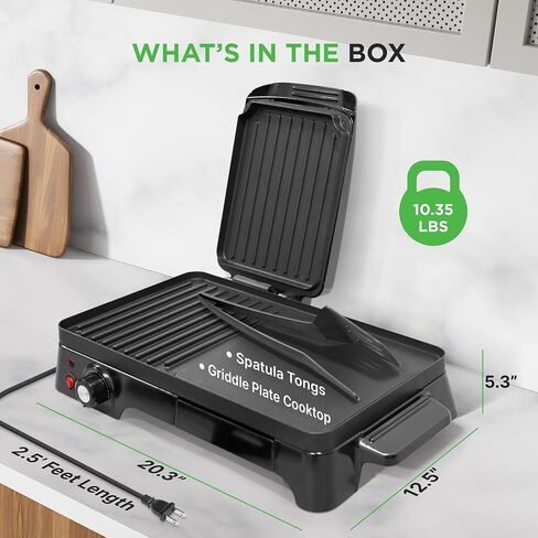 Nutrichef 3-in-1 Grill, Griddle, & Panini Press - Nonstick Coating, Temperature Control - Multiuse Countertop Sandwich Maker - Removable Drip Tray - 1500W - Compact Griddle - 20.3 x 12.5 x 5.3, Black in Saudi Arabia