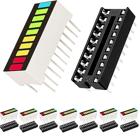 DAOKAI 8 pcs 10 Segment LED Bar Graph Display red Yellow Blue Green Indicator Color Bar Indicator + 6 pcs DIP-20 Socket for Arduino Electronics Project DIY in Saudi Arabia
