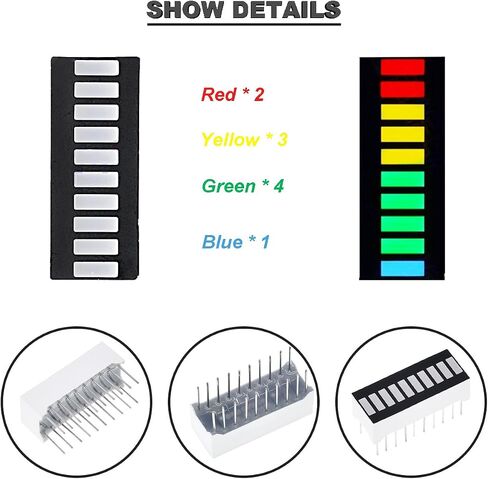 DAOKAI 8 pcs 10 Segment LED Bar Graph Display red Yellow Blue Green Indicator Color Bar Indicator + 6 pcs DIP-20 Socket for Arduino Electronics Project DIY in Saudi Arabia