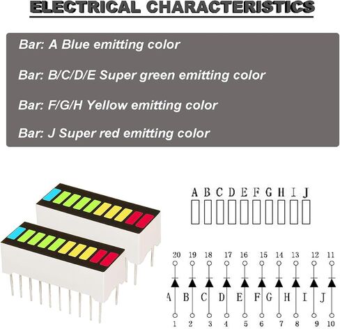 DAOKAI 8 pcs 10 Segment LED Bar Graph Display red Yellow Blue Green Indicator Color Bar Indicator + 6 pcs DIP-20 Socket for Arduino Electronics Project DIY in Saudi Arabia