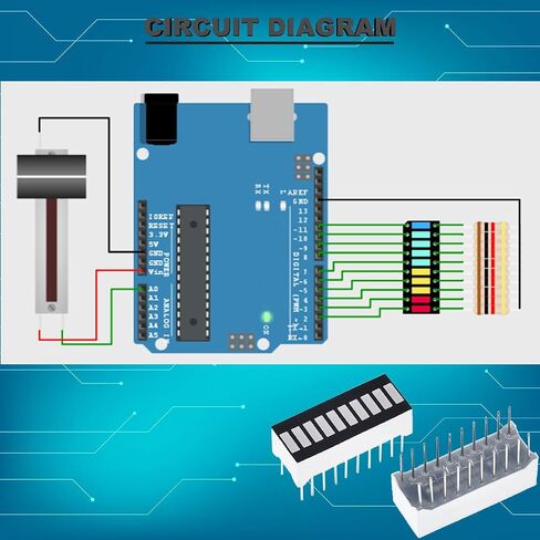 DAOKAI 8 pcs 10 Segment LED Bar Graph Display red Yellow Blue Green Indicator Color Bar Indicator + 6 pcs DIP-20 Socket for Arduino Electronics Project DIY in Saudi Arabia
