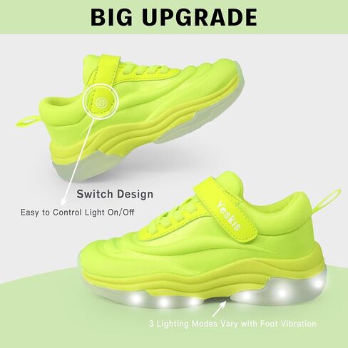 أحذية YESKIS للأولاد والبنات المضيئة مع مفتاح 3 أوضاع إضاءة Fizzzy Big Kids LED للجري أحذية رياضية للأطفال الصغار والكبار in Kuwait