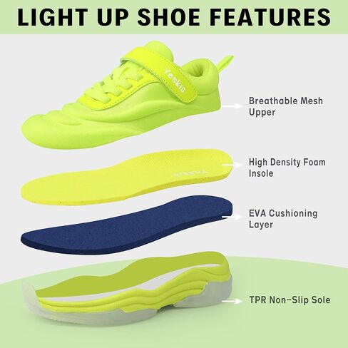 أحذية YESKIS للأولاد والبنات المضيئة مع مفتاح 3 أوضاع إضاءة Fizzzy Big Kids LED للجري أحذية رياضية للأطفال الصغار والكبار in Kuwait