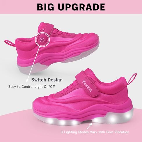YESKIS Boys Girls Light Up Shoes with Switch 3 Lighting Modes Fizzzy Big Kids LED Running Tennis Sneakers for Toddler Little and Big Kid in Kuwait