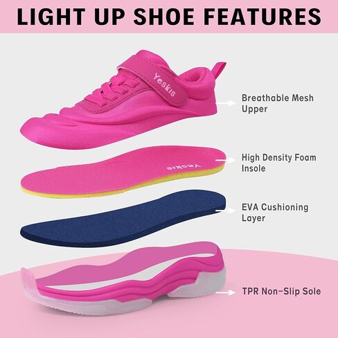 YESKIS Boys Girls Light Up Shoes with Switch 3 Lighting Modes Fizzzy Big Kids LED Running Tennis Sneakers for Toddler Little and Big Kid in Kuwait