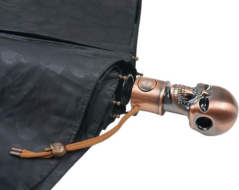 Auto Open and Close triple-folding umbrella cool skulls printed canopy skull shaped handle inner UV protection coating parasol in Kuwait