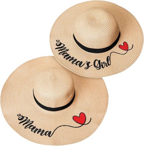 Twistover 2 جهاز كمبيوتر شخصى قبعة القش الوالدين الطفل قبعات الشاطئ قابلة للطي المطرزة القبعات المرنة الأسرة مطابقة قبعة الصيف للأم ابنة الربيع عيد الأم الصيف in Kuwait