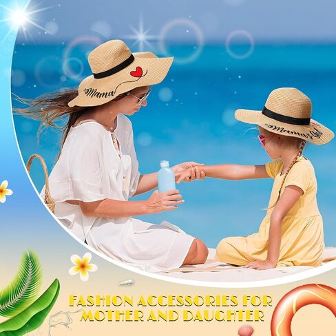 Twistover 2 جهاز كمبيوتر شخصى قبعة القش الوالدين الطفل قبعات الشاطئ قابلة للطي المطرزة القبعات المرنة الأسرة مطابقة قبعة الصيف للأم ابنة الربيع عيد الأم الصيف in Kuwait