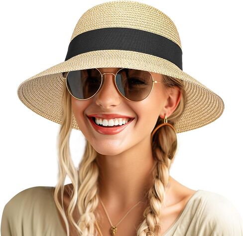 Beach Hats for Women, Sun Hats for Women Straw Hat, UPF 50+ UV Protection Summer Hat, Floppy Wide Brim Hats for Women in Saudi Arabia