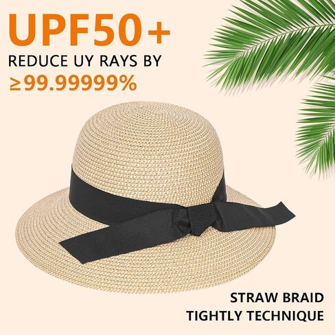 Beach Hats for Women, Sun Hats for Women Straw Hat, UPF 50+ UV Protection Summer Hat, Floppy Wide Brim Hats for Women in Saudi Arabia