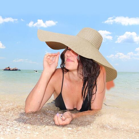 Oversized Sun Straw Hat for Women, UPF 50+ Floppy Wide Brim Summer Hat, Foldable Roll Up Travel Hat Beach Hats for Women in Kuwait