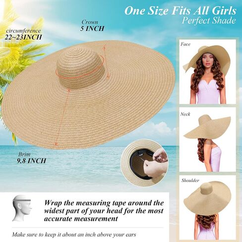 Oversized Sun Straw Hat for Women, UPF 50+ Floppy Wide Brim Summer Hat, Foldable Roll Up Travel Hat Beach Hats for Women in Kuwait