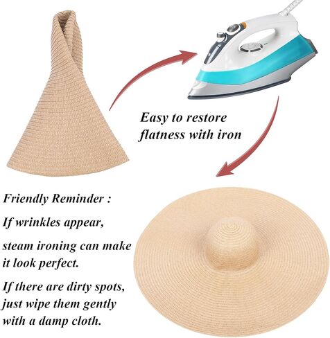 Oversized Sun Straw Hat for Women, UPF 50+ Floppy Wide Brim Summer Hat, Foldable Roll Up Travel Hat Beach Hats for Women in Kuwait