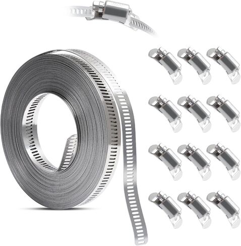 Hose clamp, DIY 9.85FT perforated metal band + 6 several fasteners, 304 stainless steel hose clamp band, large adjustable worm gear band hose clamp screw clamps in Saudi Arabia