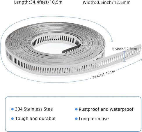 Hose clamp, DIY 9.85FT perforated metal band + 6 several fasteners, 304 stainless steel hose clamp band, large adjustable worm gear band hose clamp screw clamps in Saudi Arabia